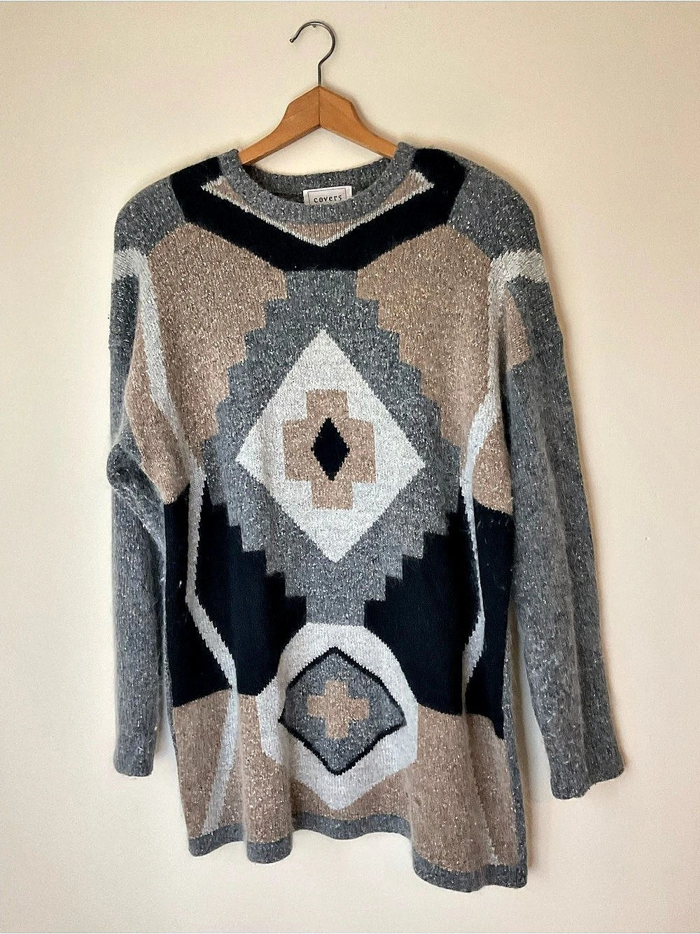 Silk Angora Lambswool Covers Geometric Sweater Size Medium